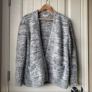 89th+Madison Fuzzy White/Black Cardigan Sweater S